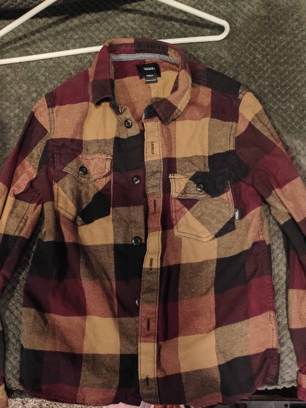 Vans Plaid Flannel Shirt Jacket in Burgundy, Black & Tan